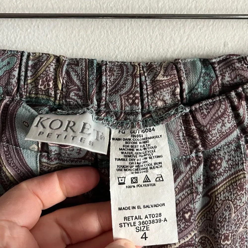 Vintage Koret Petite Paisley Pleated Midi Skirt Boho Cottagecore Size 4
